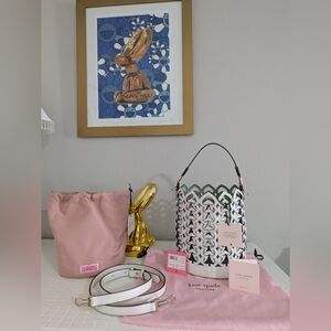 Kate Spade White Leather Spades Bucket Bag